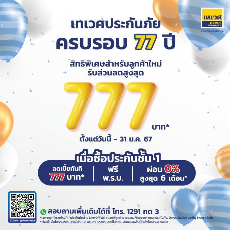 “เทเวศประกันภัย“ เปิดแคมเปญครบรอบ 77 ปี มอบสิทธิพิเศษตลอดเดือน ม.ค.