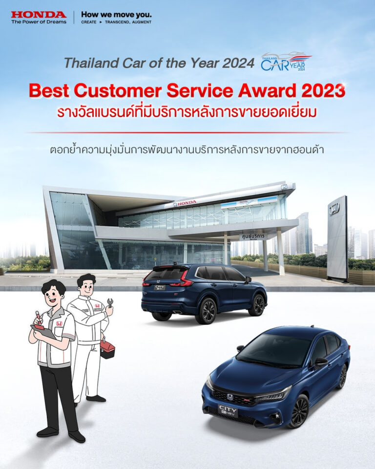 ฮอนด้าคว้ารางวัล ‘แบรนด์ที่มีบริการหลังการขายยอดเยี่ยม’ จากงาน Thailand Car Of the Year 2024 สะท้อนความเชื่อมั่นของลูกค้าที่มีต่อแบรนด์ และตอกย้ำจุดแข็งด้านการบริการหลังการขายที่ได้มาตรฐานและครบวงจร พร้อมดูแลตลอดอายุการใช้งาน ผ่านเครือข่ายศูนย์บริการฮอนด้าทั่วประเทศ
