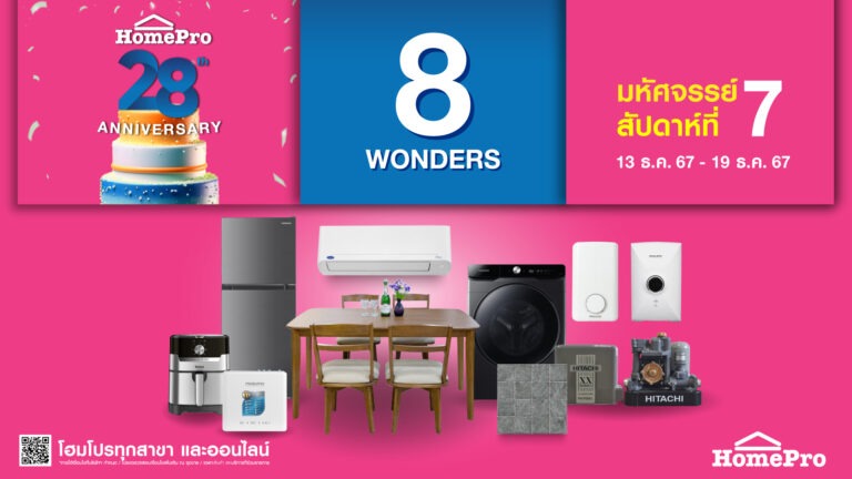 เปิดพิกัดช้อปสินค้าแต่งบ้าน สุขส่งท้ายปี มหัศจรรย์สัปดาห์ที่ 7 “HomePro 28th Anniversary 8 WONDER”