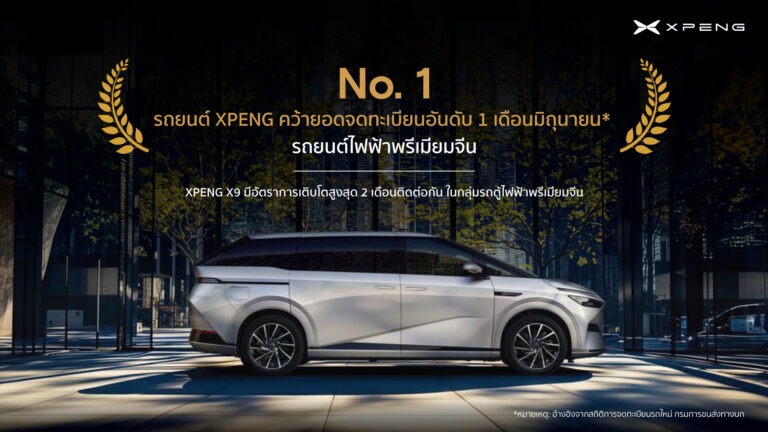 เอ็กซ์เผิง คว้ายอดจดทะเบียนอันดับ 1 ตลาดรถยนต์ไฟฟ้าพรีเมียมจีนในไทย พร้อมจัดงาน ‘XPENG ROADSHOW 2025’ สัมผัสและทดลองขับ G6 และ X9 รับข้อเสนอร้อนแรง! ดอกเบี้ย 0%, ช่วยผ่อน 5,000 บาท ฯลฯ