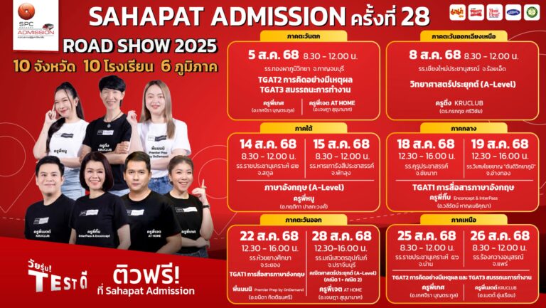 Sahapat Admission#28 ปูพรมติวเข้มทั่วไทย มอบโอกาส “DEK69 วัยรุ่น TEST ดี” บรรลุฝันก้าวสู่รั้วมหาวิทยาลัย