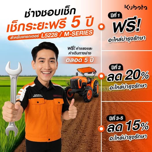 สยามคูโบต้า เดินเกมรุกตอกย้ำเบอร์หนึ่งตลาดเครื่องจักรกลการเกษตร ชูแคมเปญ “แคร์อุ่นใจ 5 ปี” กลยุทธ์บริการหลังการขาย สู่บทบาท Trusted Partner เสริมความเชื่อมั่น เกษตรกร พร้อมเสริมไลน์อัปผลิตภัณฑ์ หนุนตลาดสมาร์ทฟาร์มมิ่งเติบโต
