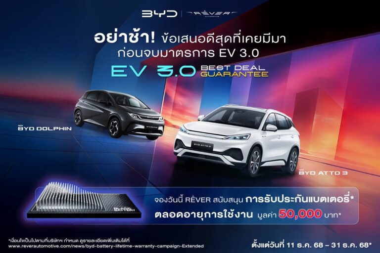 อย่าพลาดโอกาสสุดท้ายกับ ดีลดีที่สุดจากเรเว่ พร้อมแพ็คเกจรับประกัน แบตเตอรี่แรงดันสูง (High Voltage Battery) มอเตอร์ขับเคลื่อน (Drive Motor) และชุดควบคุมมอเตอร์ขับเคลื่อน (PDC) ตลอดอายุการใช้งานมูลค่า 50,000 บาท