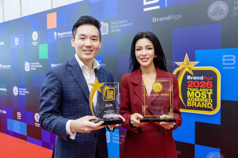 เอไอเอ ประเทศไทย คว้า 4 รางวัลสุดยอดแบรนด์และบริษัทที่น่าเชื่อถือที่สุด บนเวที2026 Thailand’s Most Admired Brand และ 2025 – 2026 Thailand’s Most Admired Companyโดยนิตยสาร BrandAge