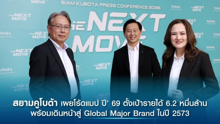 สยามคูโบต้า เผยโร้ดแมป ปี’ 69 ตั้งเป้ารายได้ 6.2 หมื่นล้าน ปักหมุดไทยเป็นศูนย์กลาง “KUBOTA Agri Solutions” ของอาเซียน พร้อมเดินหน้าสู่ Global Major Brand ในปี 2573
