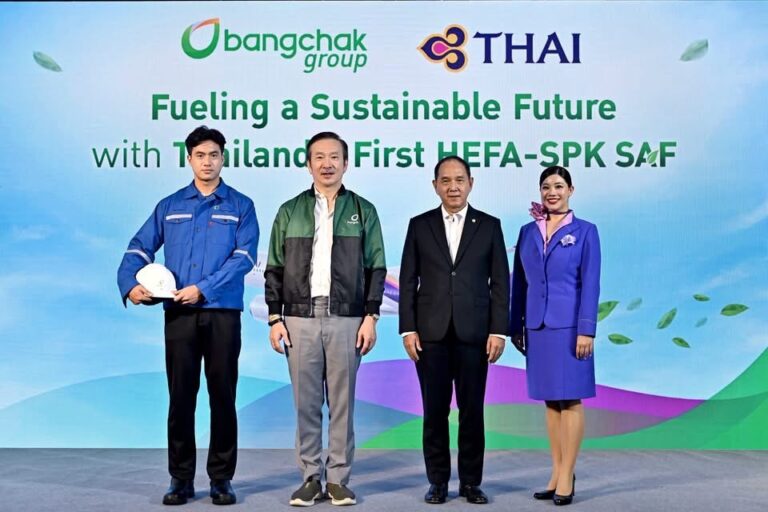 กลุ่มบริษัทบางจากและการบินไทยร่วมสรรค์สร้างน่านฟ้ายั่งยืน ให้บริการ HEFA-SPK SAF ที่ผลิตในประเทศไทยเป็นครั้งแรกแก่เที่ยวบินการบินไทย