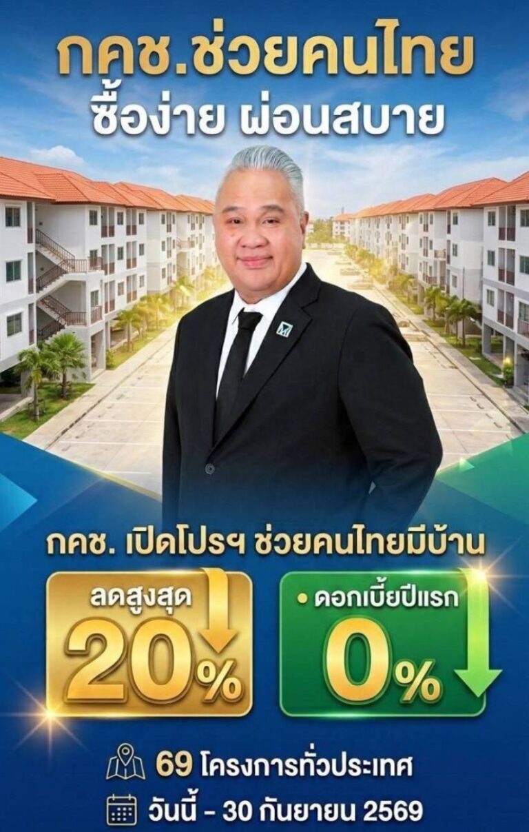 กคช. หนุนนโยบาย พม. ช่วยคนไทยมีบ้าน เปิดโปรลดสูงสุด 20%