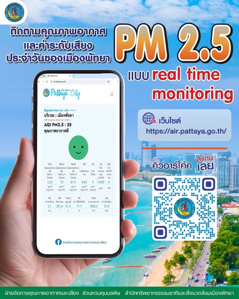 พัทยาเดินหน้าดูแลคุณภาพชีวิต ส่งรถตรวจวัด PM ตระเวนทั่วเมือง เปิดข้อมูลอากาศแบบเรียลไทม์ ให้ประชาชนรู้ทันสถานการณ์